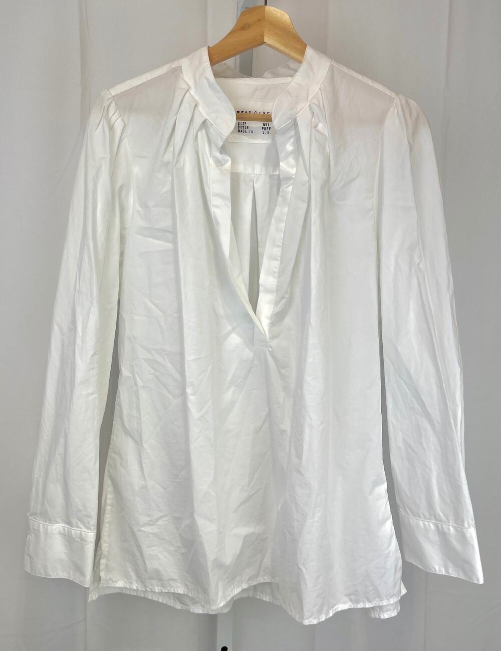 WEAR CISCO LA Puff Popover Top Long Sleeve V Neck Tunic Cotton White Size M L